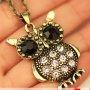 YZ1065 Rhinestone Bronze Owl Chain Necklace Pendant