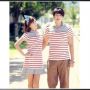 Baju Couple Stripes Stitching Lapel