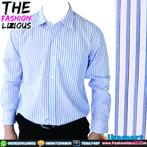  Kemeja  Formal Regular  Fit Pria  Blue Lined Baju Pria 