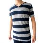 Kaos Pria V-neck - Stripe Navy Grey