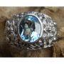 Cincin Perak Motif Barong " Batu Blue Topaz"