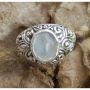 Cincin Perak Motif Kembang Bun "Batu Moonstone"