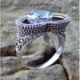 Cincin perak motif Jantung Blue Topaz