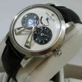 Patek Phillippe Vertu Double Time Silver White-Dial Black Leather