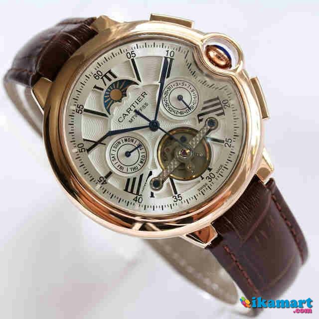 Jam Cartier Mtwtfss Tourbillon Rosegold (Brown leather 